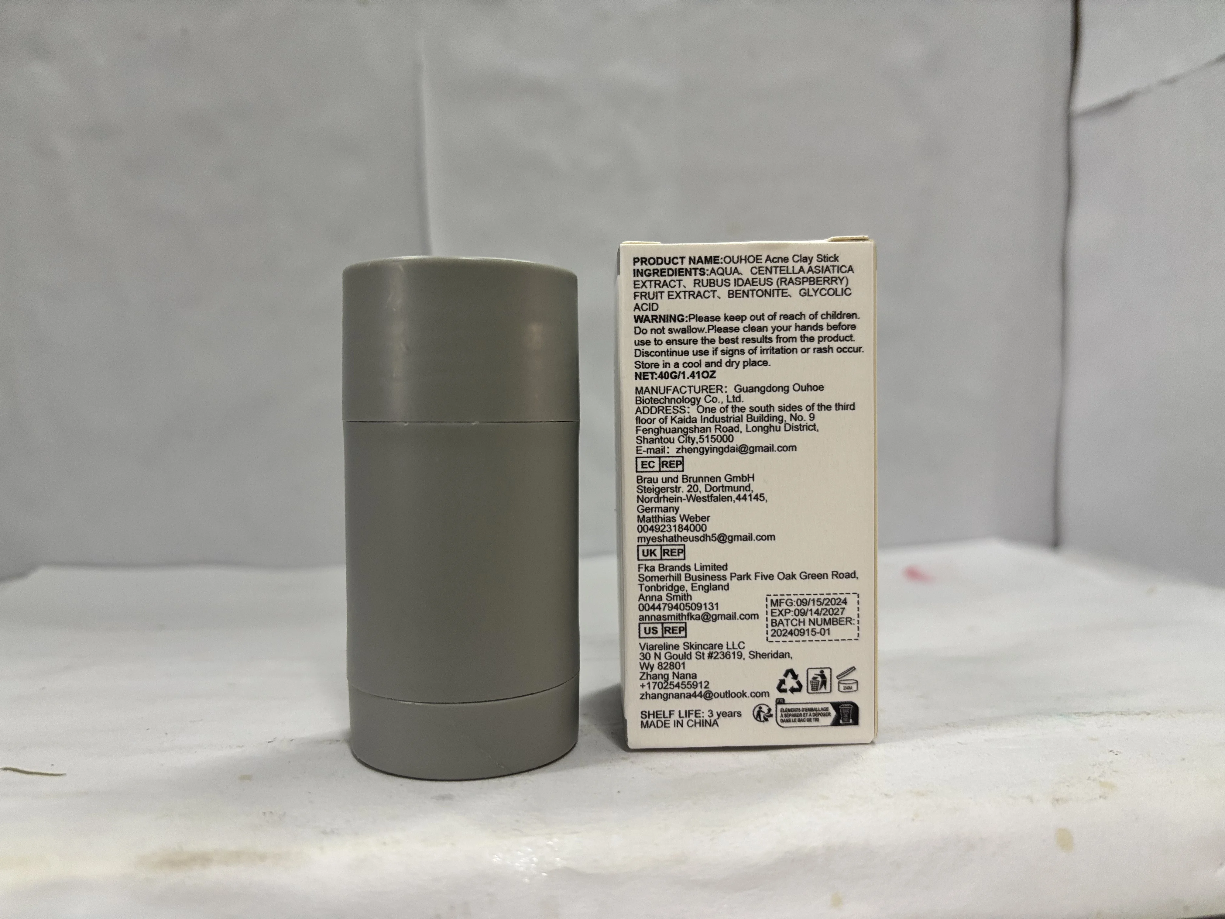 ACNE CLAY STICK - Glycolic Acid & Raspberry Extract Face Exfoliator for Pore Tightening, Blackhead Removal, Oil Control