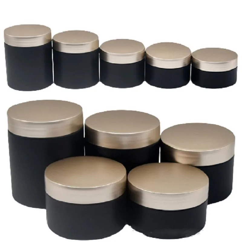 100~250g PET Plastic Cream Jar Matte Black Body Scrub Butter Container Wide Mouth Rose Gold Lids Skincare Face Cream Jar 20pcs