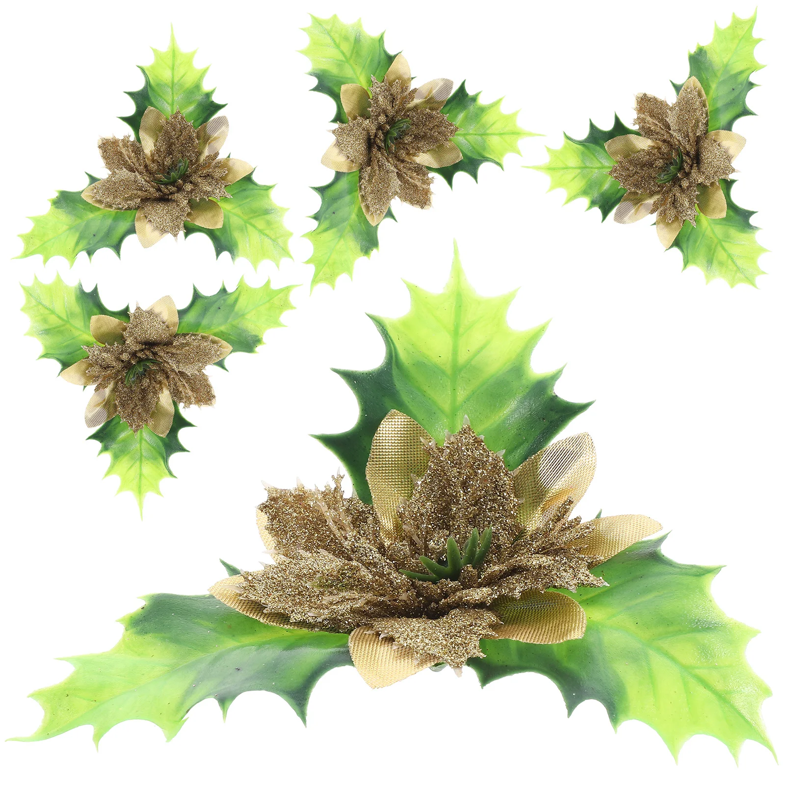 

5 Pcs Tree Decoration Green Leaves Artificial Flowers Fake Xmas Poinsettia DIY Party Diy Poinsettia Flower Holiday