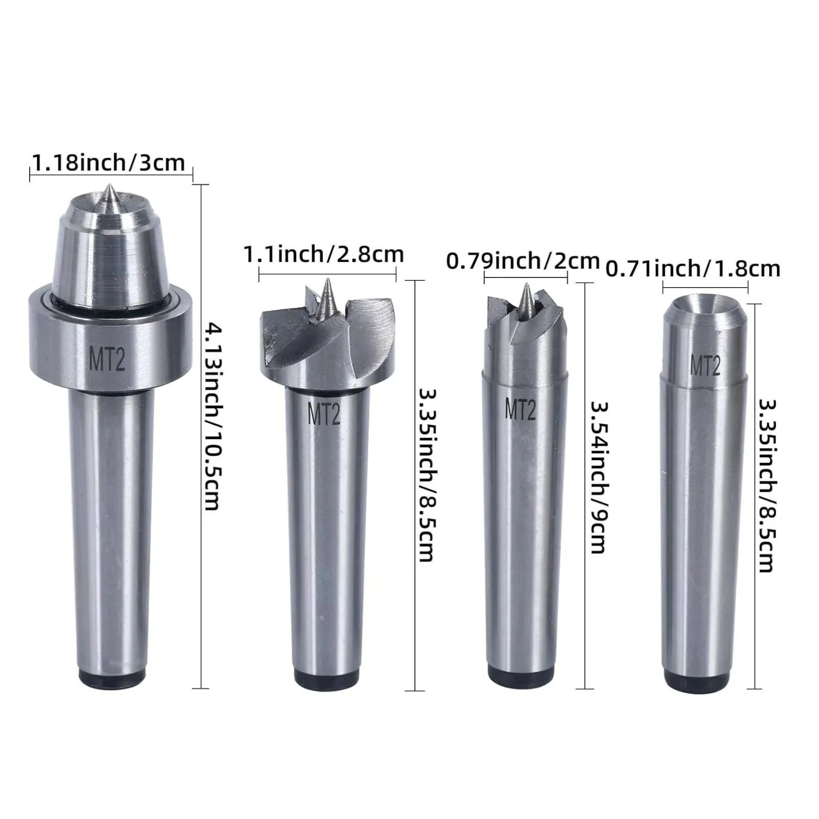 4Pcs MT2 Live Center Set High Carbon Steel 60° 0.005mm Precision Wood Lathe Revolving Tailstock Center Kit for Turning