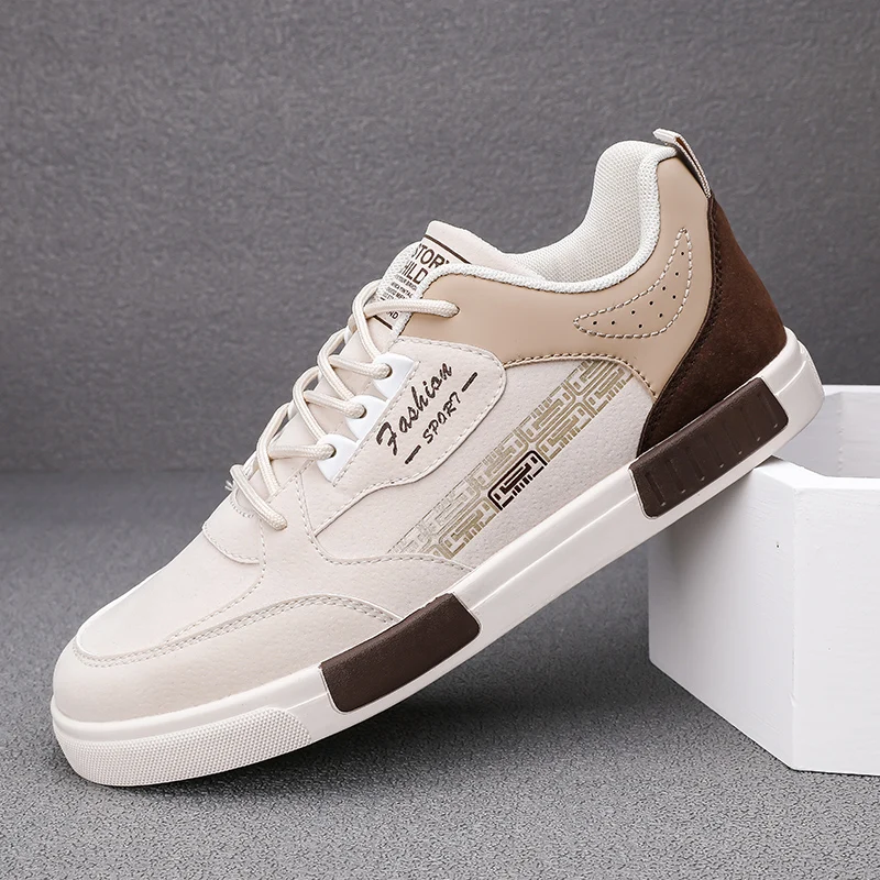 New Men Sneakers Lace-up Anti Slip Platform Shoes Lightweight Comfortable Flat Men Vulcanize Shoes Leather Casual Skate Shoes