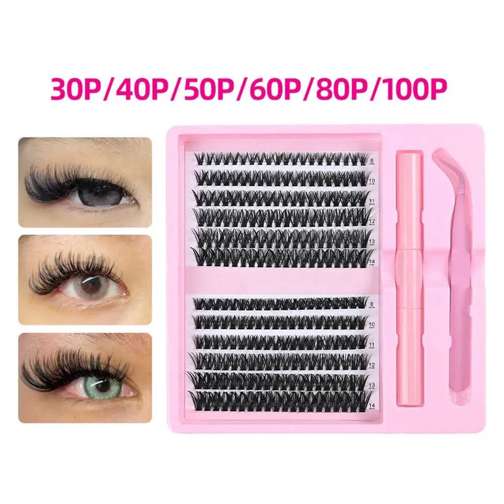 Fotografia 7: Kit de Extensão de Cílios DIY com 12 Fileiras de Cílios Postiços de Aparência Natural, Estilo Wispy, com Adesivo e Selante, Design em Cachos