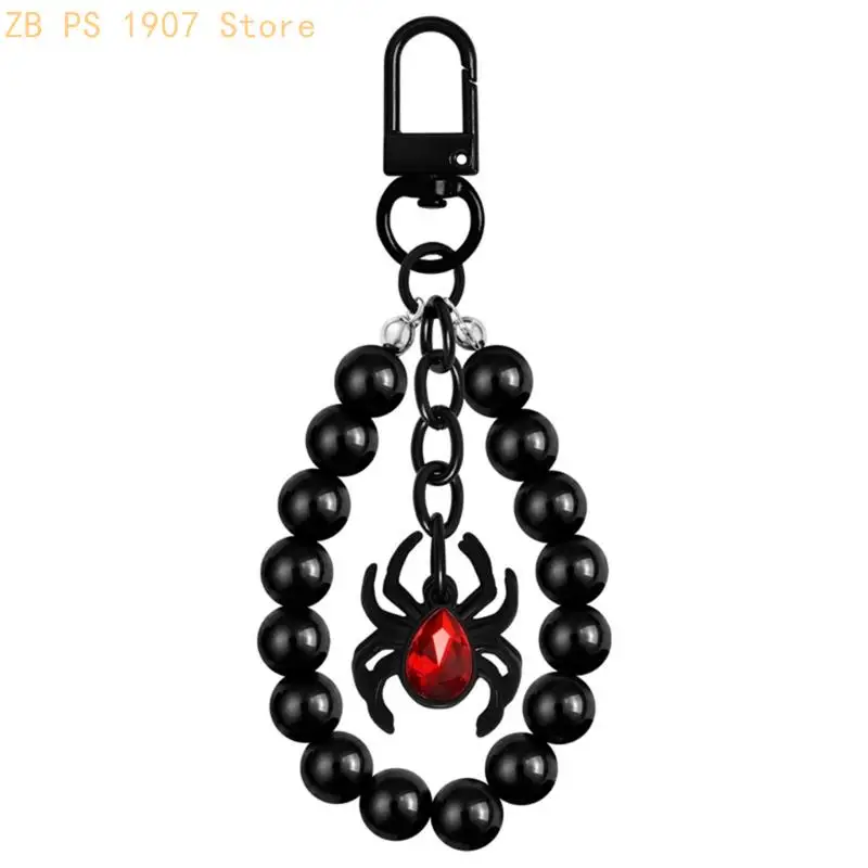 10 Piece Halloween Pendant Keychain Set, Clip On Bag Accessory Pack with Black Bead Ring and Red Accent for Keys, Backpacks
