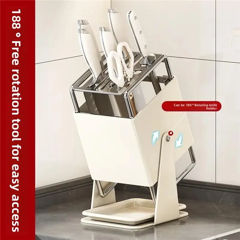 AEE8-Knife Rack Kitchen Household Countertop Knife Holder Integrated Block Storage Rack Detachable Draining No Installation