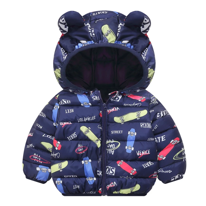 Winter hooded plush warm jacket 1-7 year old boys and girl fashion cartoon print casual down jacket top Beibei children clothing