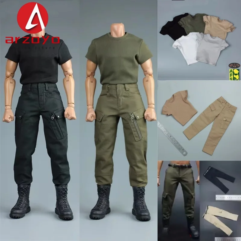 

AFS 1/6 Scale Male Combat T-shirt Work Pants Set Model Fit 12'' Soldier Normal Action Figure Body Dolls