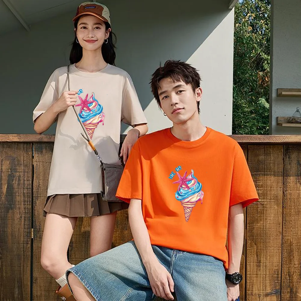 Ice Cream Mode On Starfish Printed T Shirt Breathable Fabric S-XXL Personalized Custom Casual Short Sleeve Tee Aesthetic Graphic