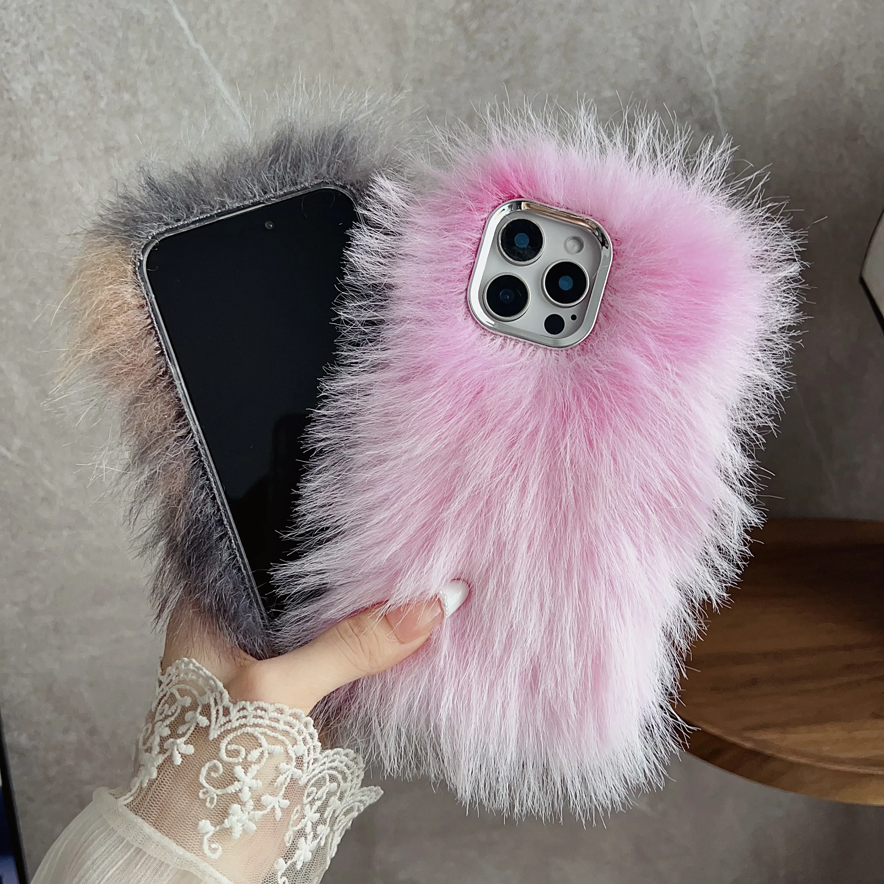 Winter Warm Plush Fur Fluffy Phone Case for iPhone 11 12 13 14 15 16 Pro Max Soft Touch Hairy Furry Girly Cover Shell