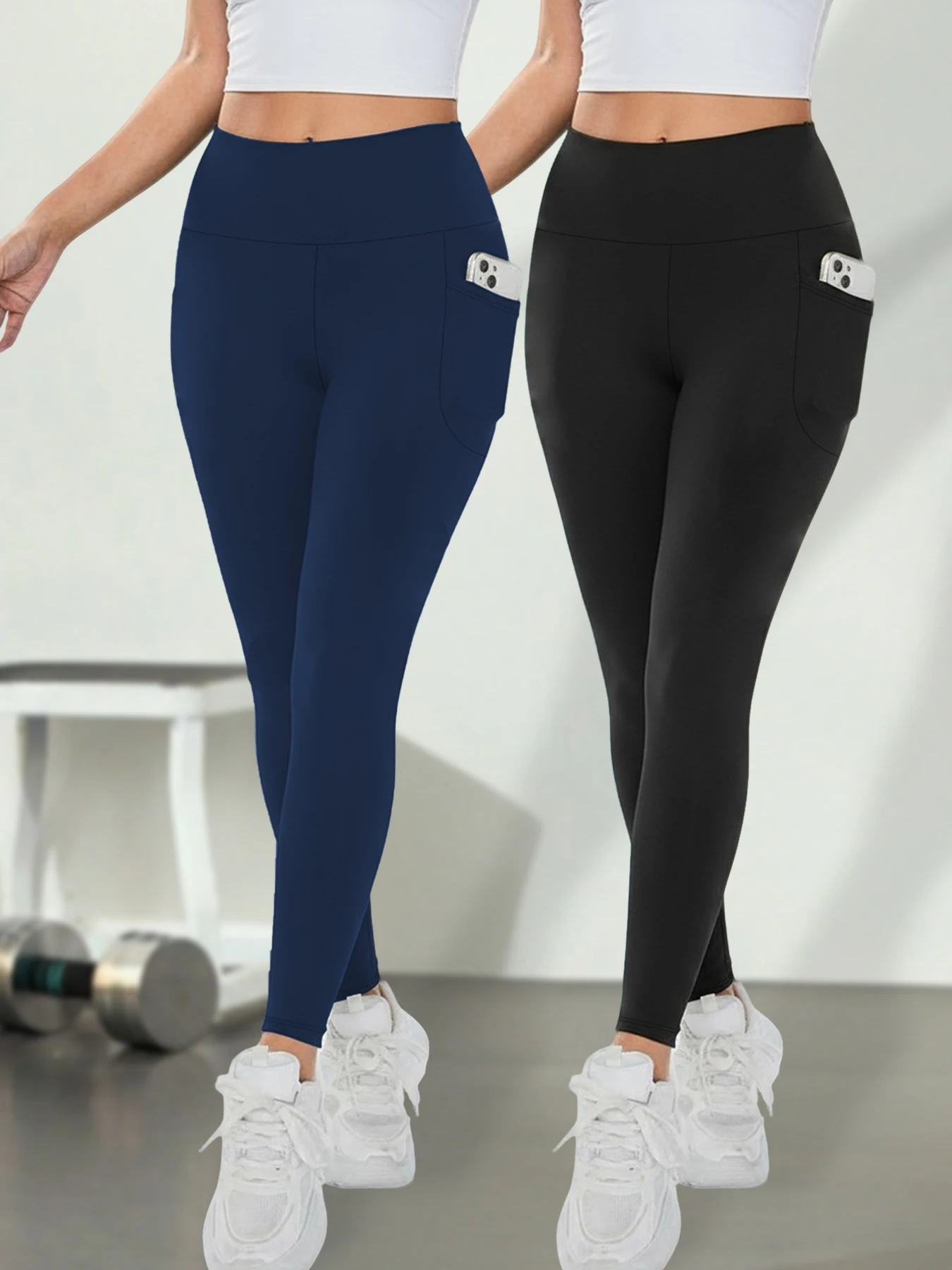 

Комплект из двух женских супермягких леггинсов с карманами, высокой талией для контроля живота для тренировок по йоге и повседневной комфортной одежды для отдыха