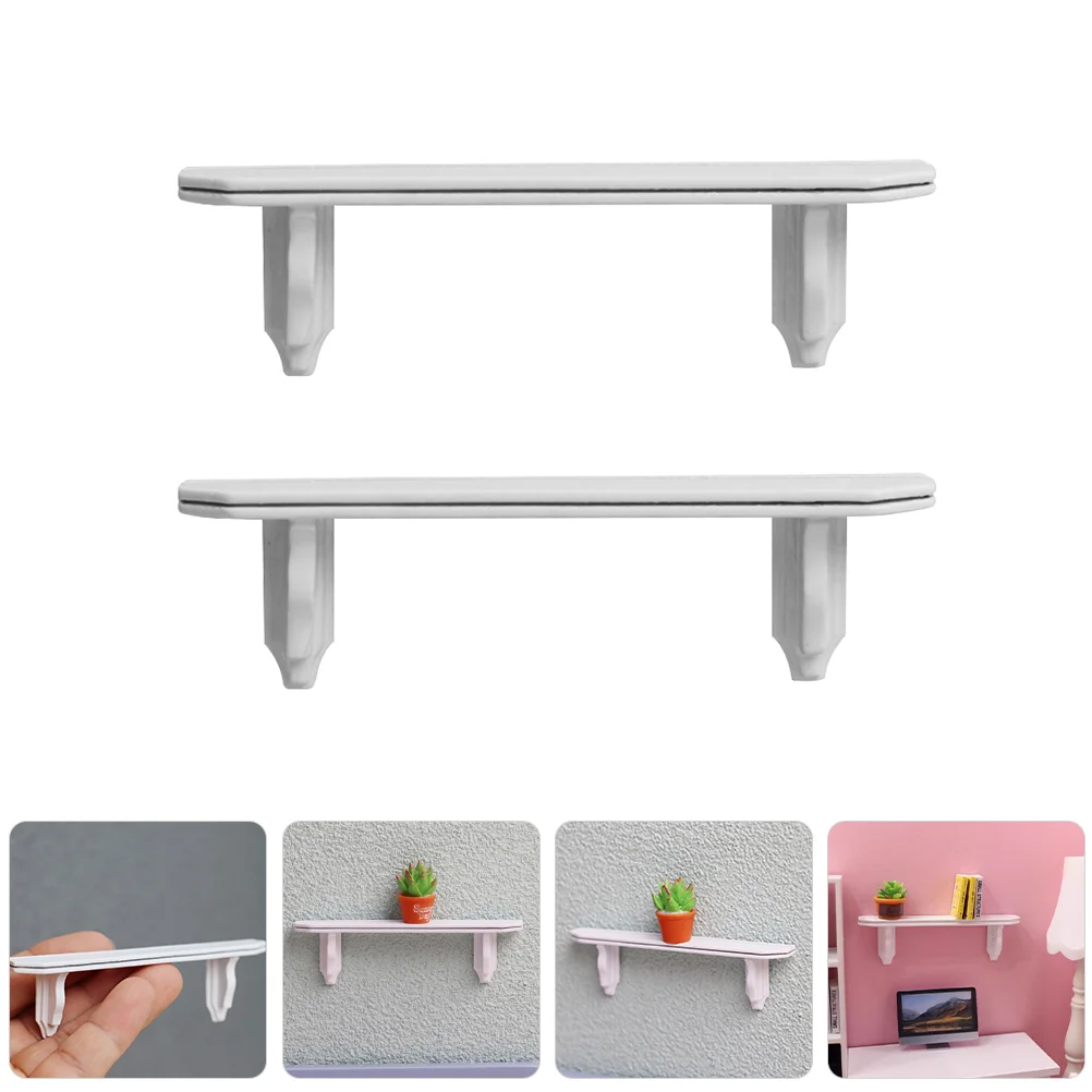 2pcs Mini Furniture 1:12 Dollhouse Wall Shelf White Miniature Model Simple Design Realistic Smooth Wood Material Vivid Decor