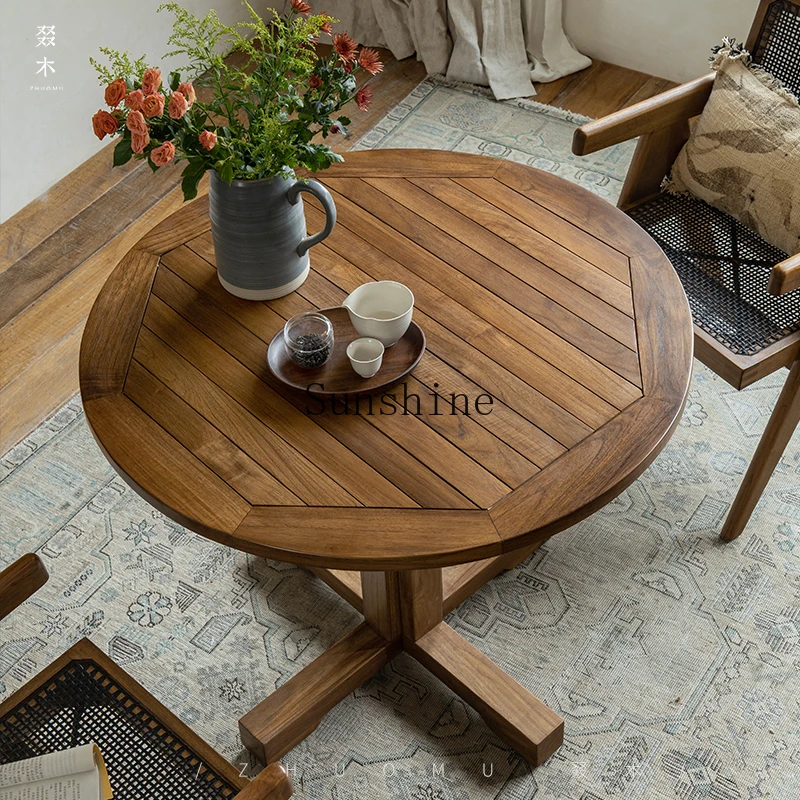 

Teak round dining table wabi sabi retro style small apartment family bed and breakfast all solid wood coffee table