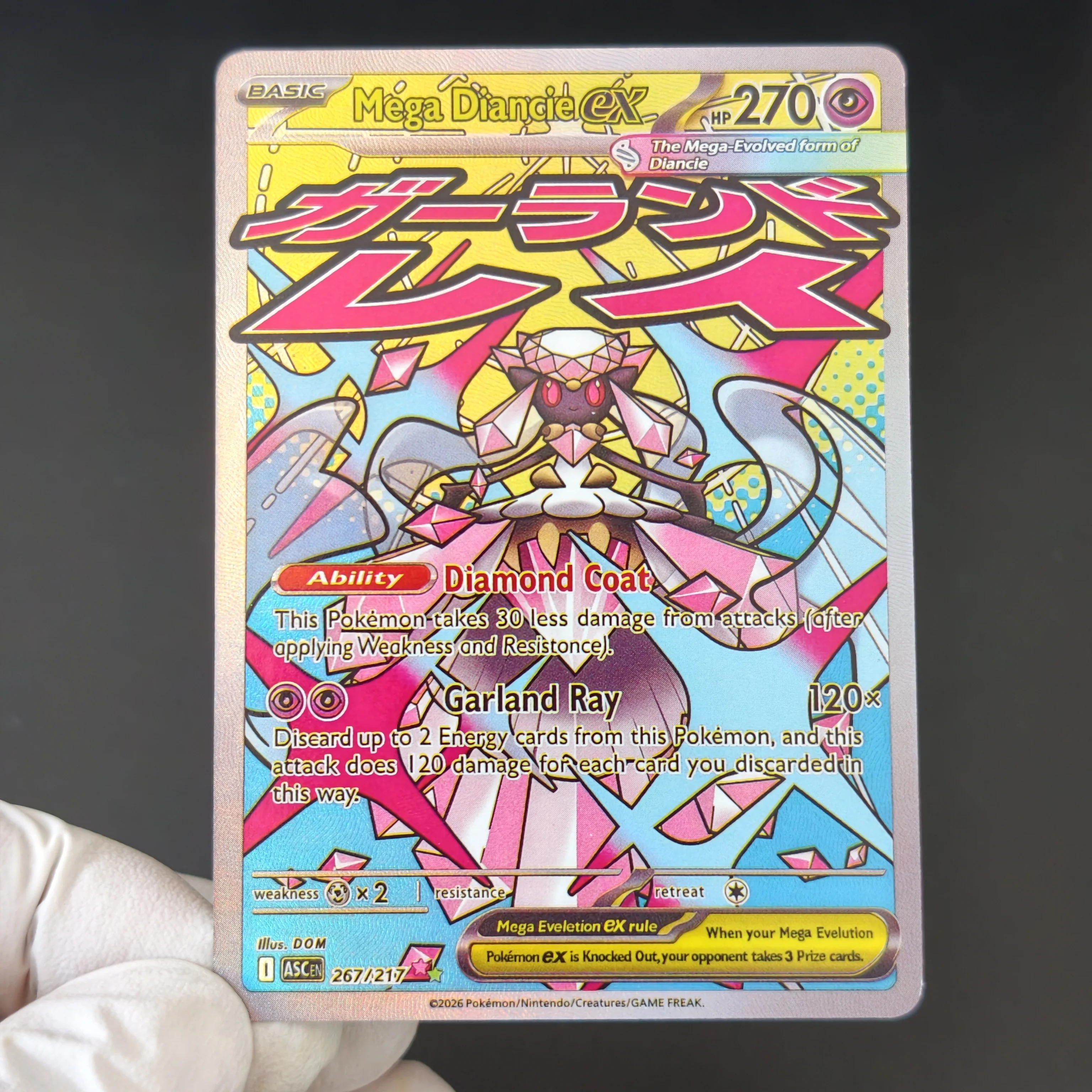 4PCS/Proxy Pokemon Collection Card English ASC Mega EX Full Art Rainbow Series Card Diancie Froslass Scrafty Feraligatr Cards view 3