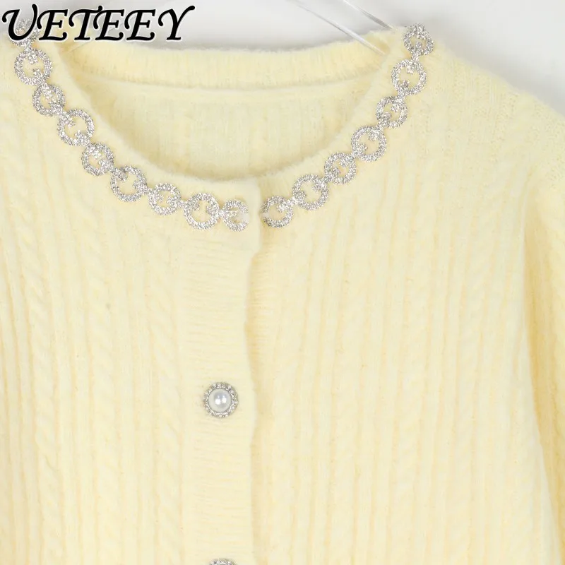 

Осенне-зимний короткий вязаный кардиган с тяжелым бисером и круглым вырезом, однобортный свитер с длинными рукавами, пальто для женщин