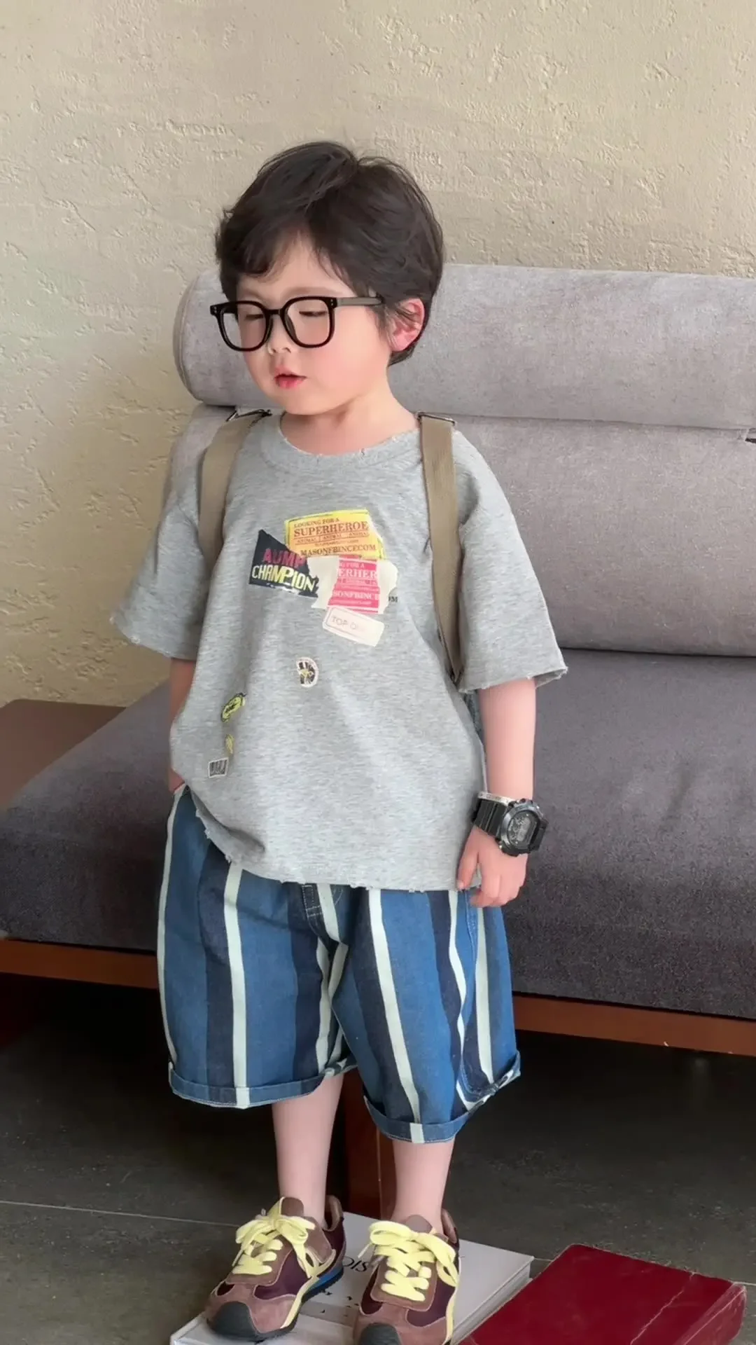 

2-7 Y Boys Clothing Set Vintage Tee And Denim Shorts 2Pcs Kids Tee Suit Fashion Children Outfit