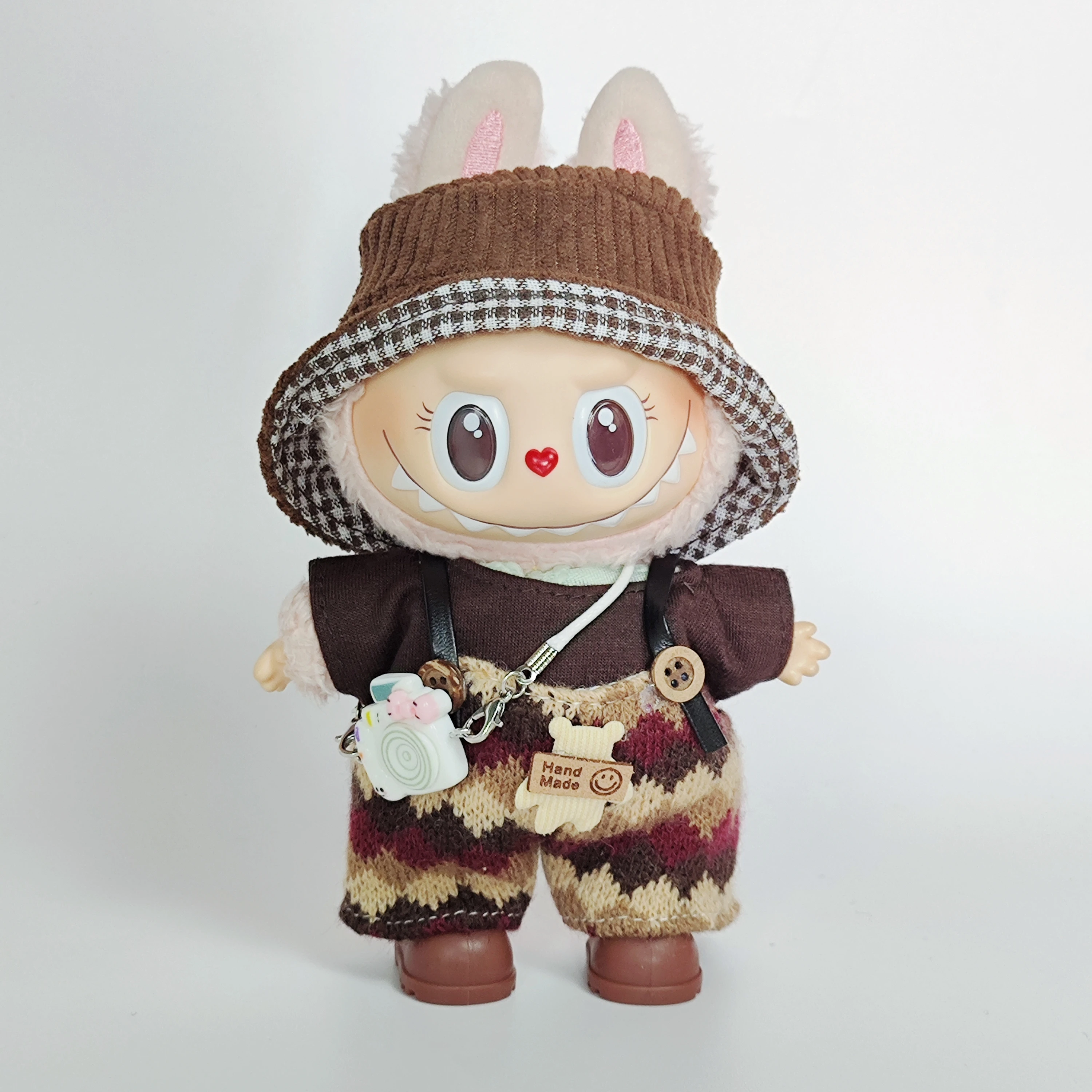 17cm Mini peluche poupée vêtements tenue accessoires pour corée Kpop Labubu idole assis fête V1 V2 automne onesie chapeau ensemble vêtements