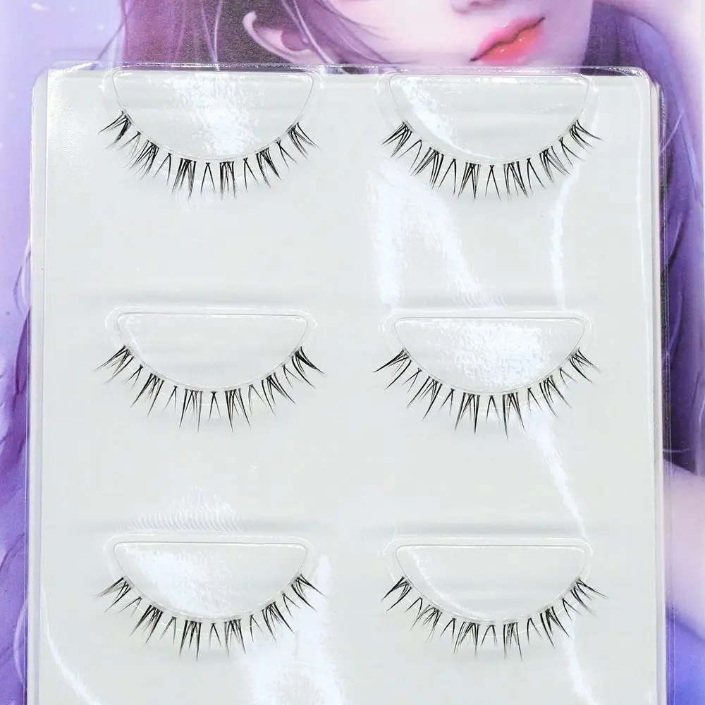 Herramienta de maquillaje de ojos suave hecha a mano, pestañas de Manga Thai, pestañas inferiores, tallos transparentes naturales, 3 pares