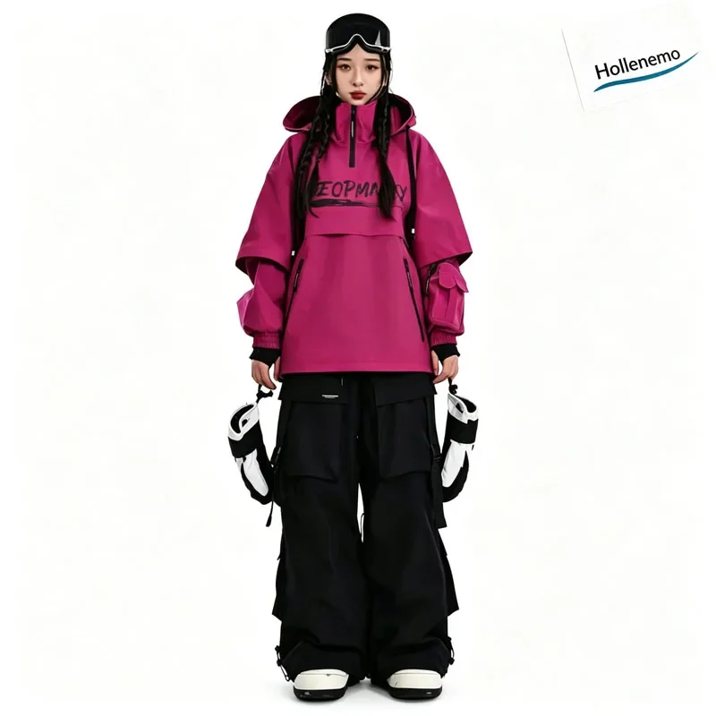 pantalon-de-ski-et-de-snowboard-d'hiver-modele-cargo-avec-de-nombreuses-poches-impermeable-pour-hommes-et-femmes-taille-ajustable-avec-cordon-de-serrage-poignets-reglables-couleur-violette