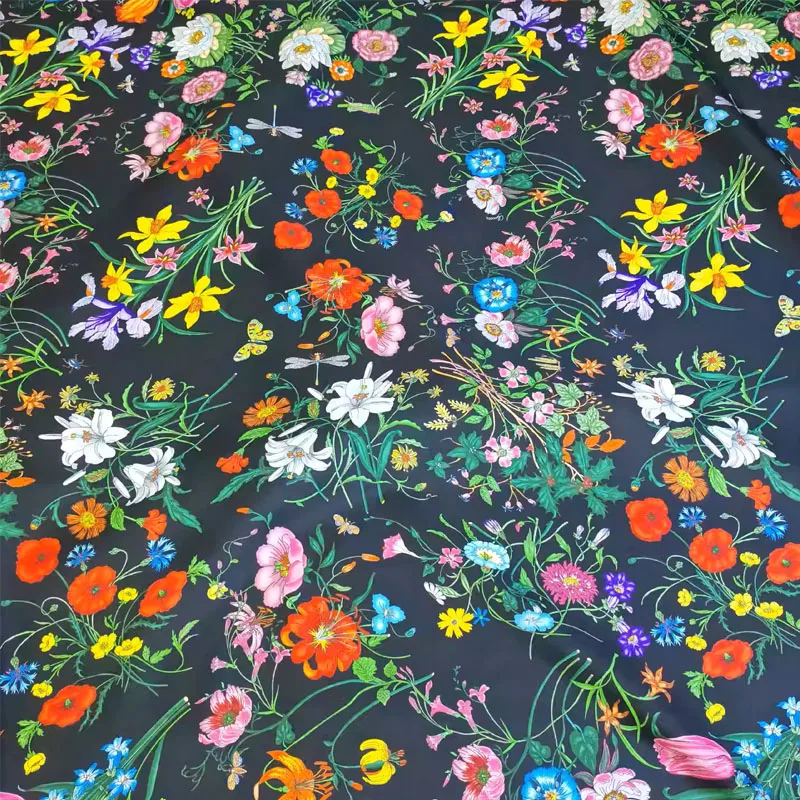 Plant/Flower/Insect Pattern Polyester Twill Or Satin Fabric For Dress/Blouse Telas Para Costura Tissus DIY Cloth Sewing Material