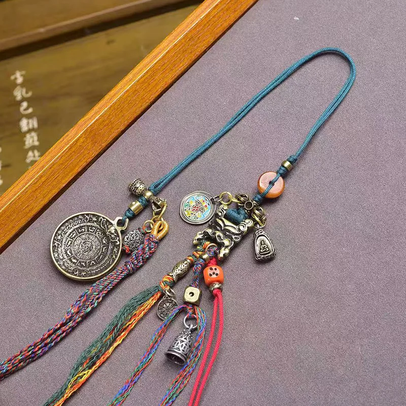 

Tibetan Tiantie Nine Palace Gossip 12 Zodiac Hanging Tag Key Chain Copper Snow Lion Scripture Buckle Pendant Bless Lucky Jewelry