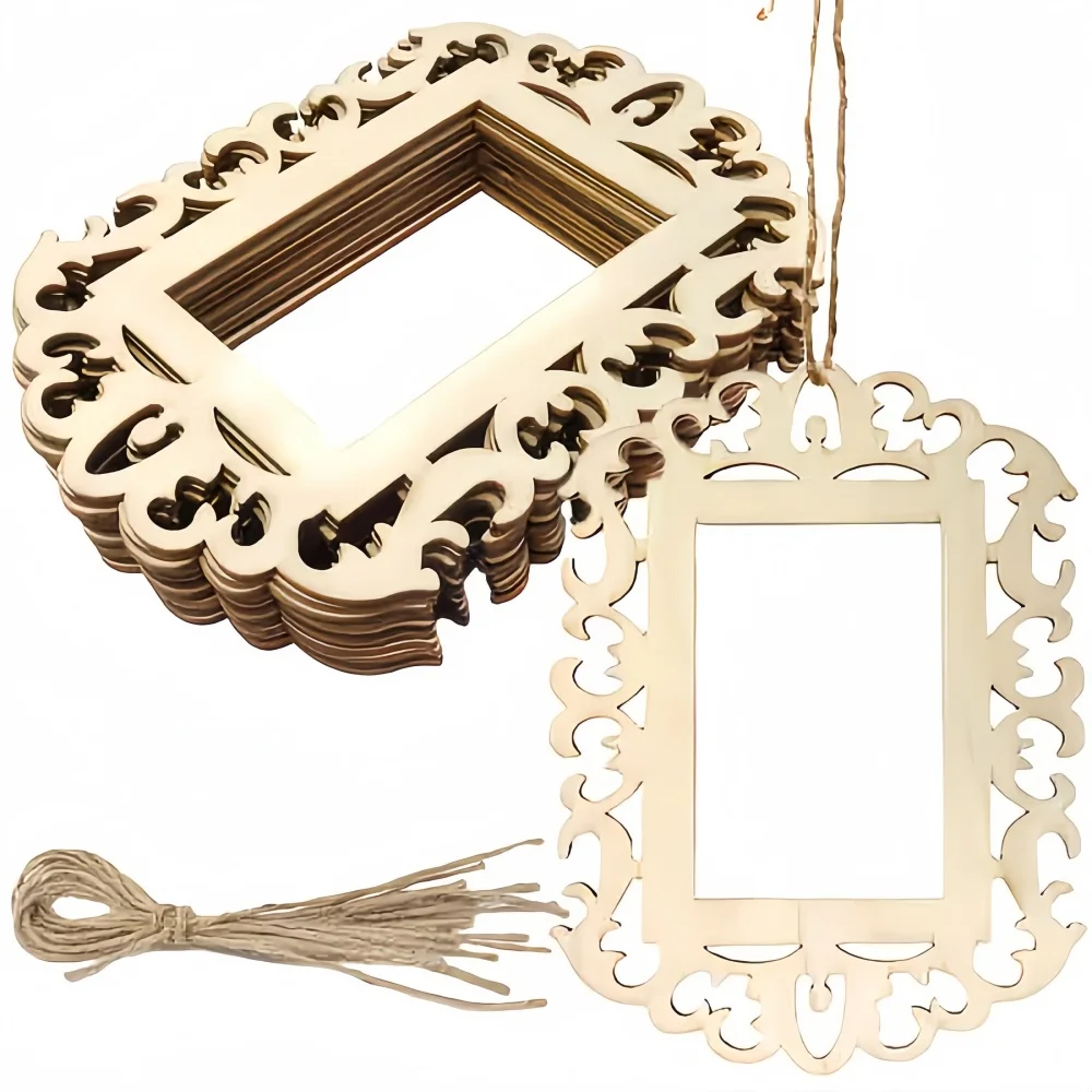 1/6/12/18/24pcs Set of Vintage Carved Wooden Hollow Frame Ornaments Perfect for DIY Crafts Photo Displays Home Decor