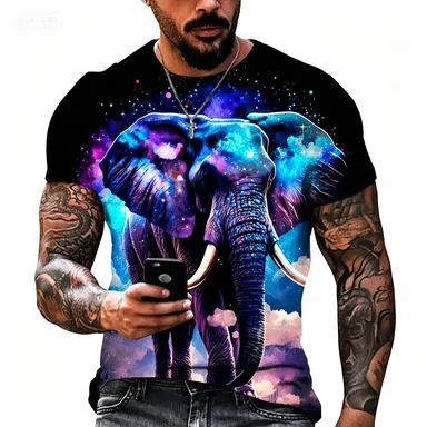 Summer Fashion Personalized Animal Print T-shirt Loose Men's Quick Drying Short Sleeved Shirt view 3