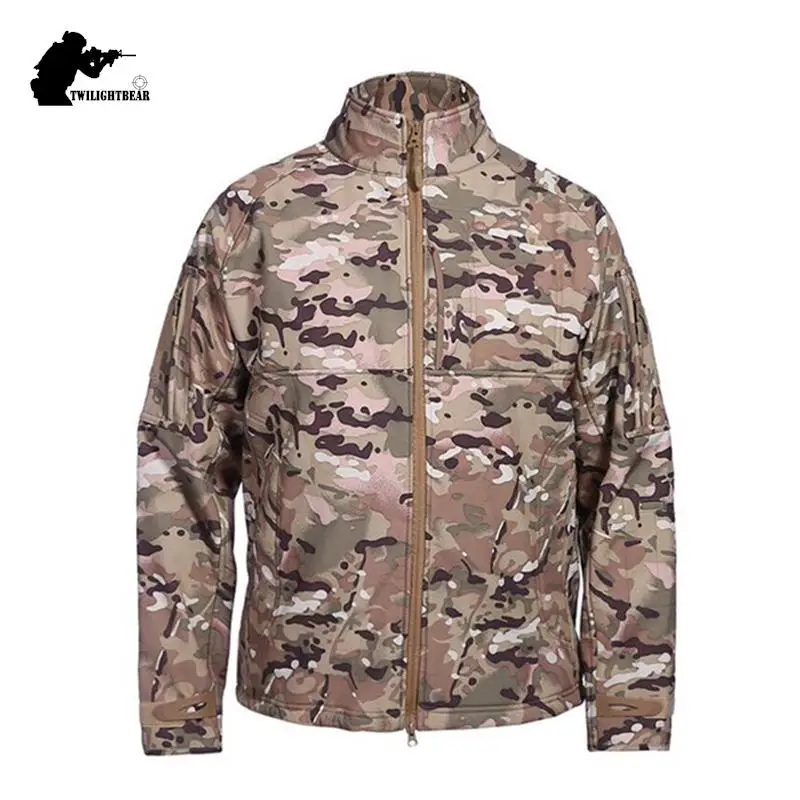 Outdoor SoftShell Men's Fleece Jacket Caot Multi Pockets Warterproof Camping Jacket Men Clothing Camouflage Outerwear AF112