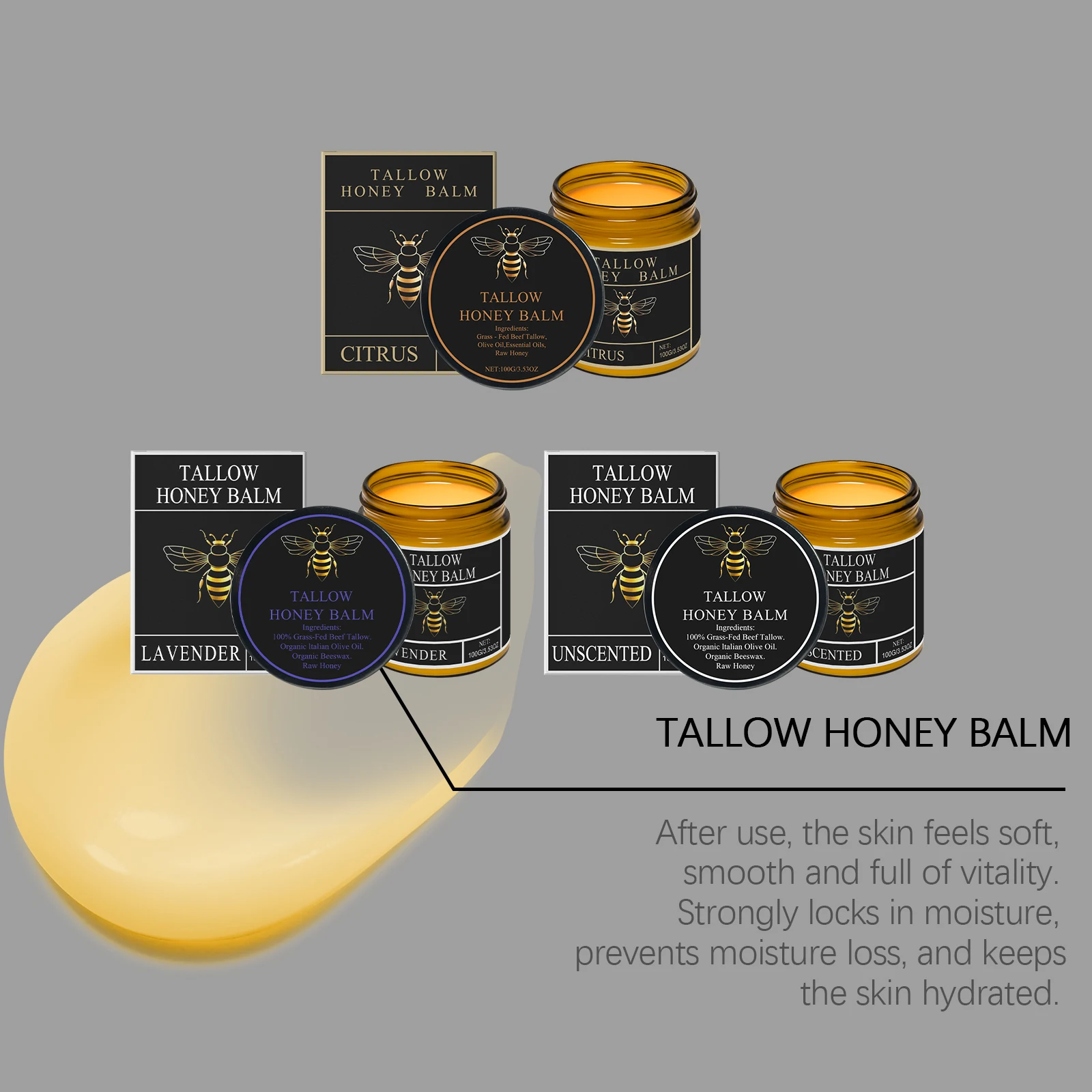Beef Tallow Honey Cream Grass Fed Whipped Facial Balm Repair Damaged Barrier Reduce Redness Swelling Nourishing Body Lotion 100g view 5