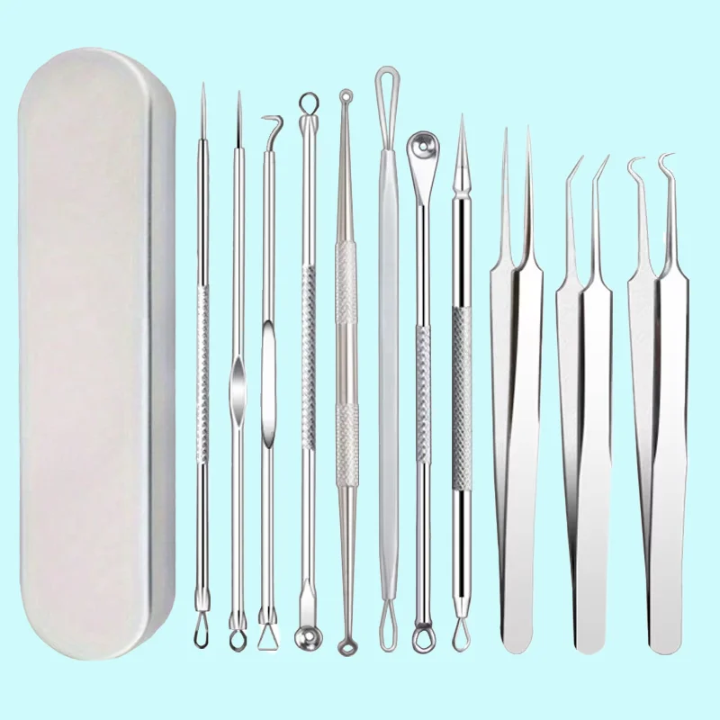 11Pcs/Set Acne Needle Blackhead Clip Remover Extraction Pore Black Head Cleaner Face Skin Care Cleansing Needle Tool Cell Clamp