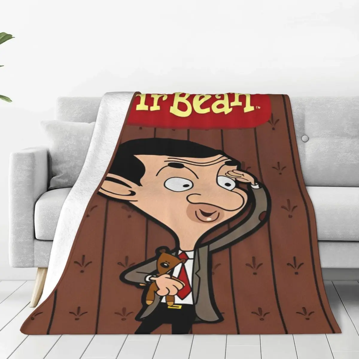 Y2K Mr. Bean Cartoon Blanket Lightweight Thin Coral Fleece Plush Cozy Throw Blanket Machine Washable