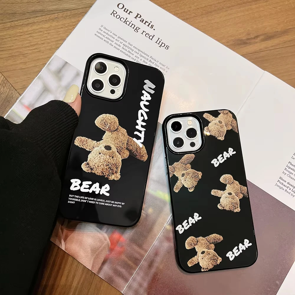 Fashion Cartoon Cute Bear Phone Case For iPhone 17 Air 16 Pro Max 15 14 Plus 13 12 Mini 11 Pro Shockproof Silicone Back Cover