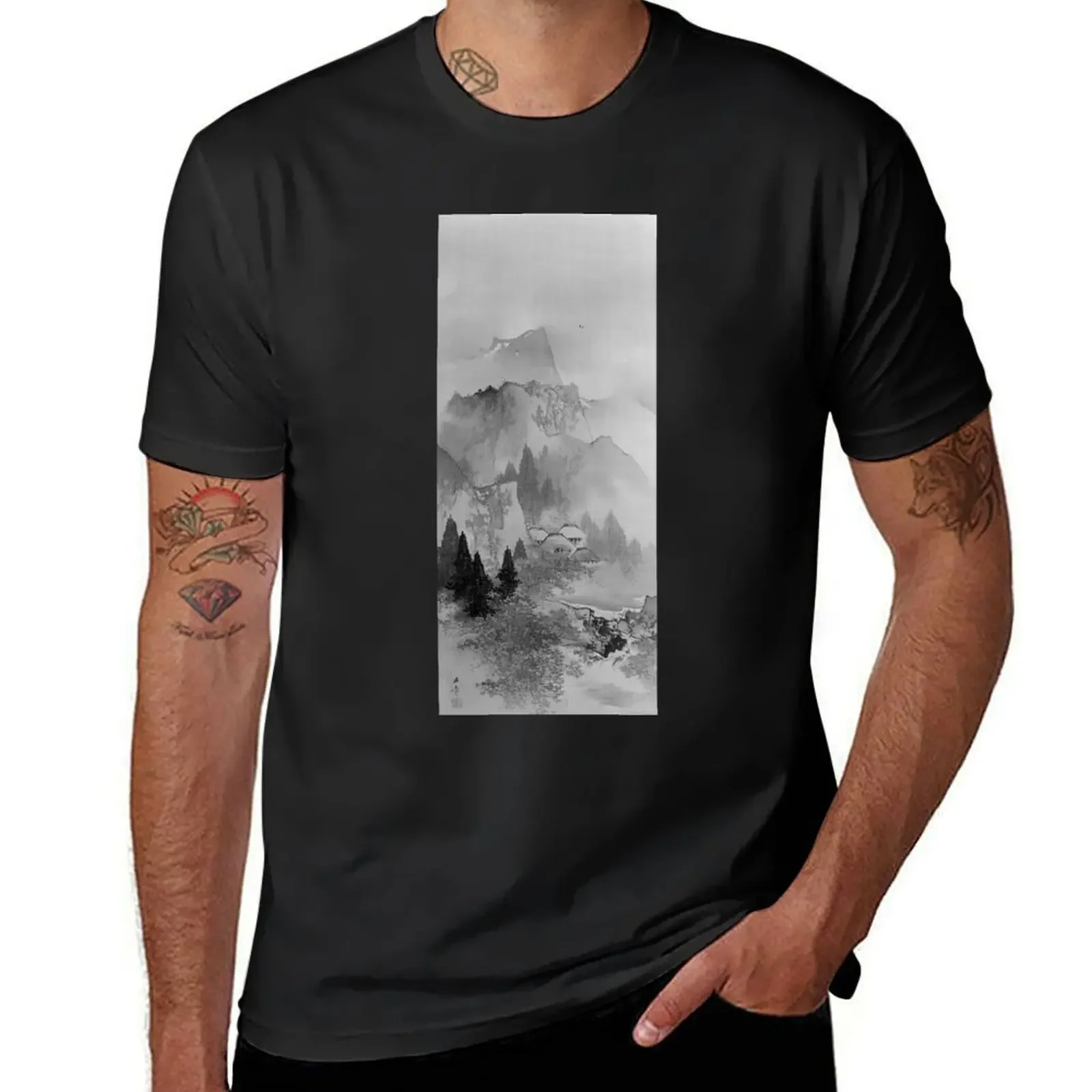 Autumn Landscape, Japanese Ink on Silk (Restored Japanese Artwork) T-Shirt anime clothes baggy shirts for a boy men t shirts