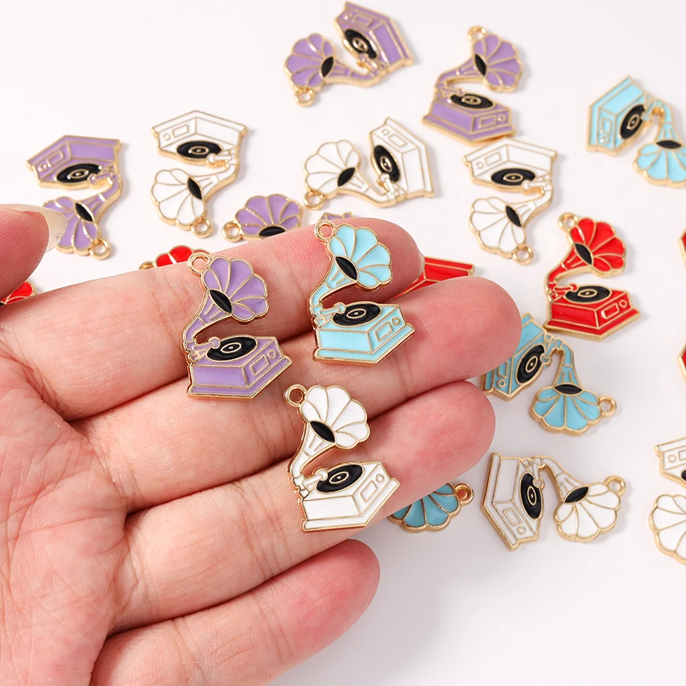 Duarte 20Pcs/Lot Cute Enamel Musical Record Player Charms Pendants for Jewelry Making Necklaces Earrings DIY Crafts Accessories