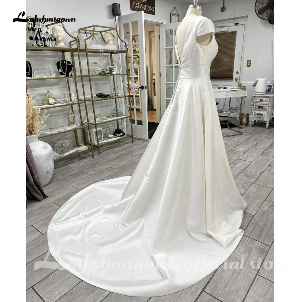 Lakshmigown szata Mariee Vintage Satin Boho kobiety suknia ślubna 2023 suknie ślubne Backless rękawy Cap novia vestido