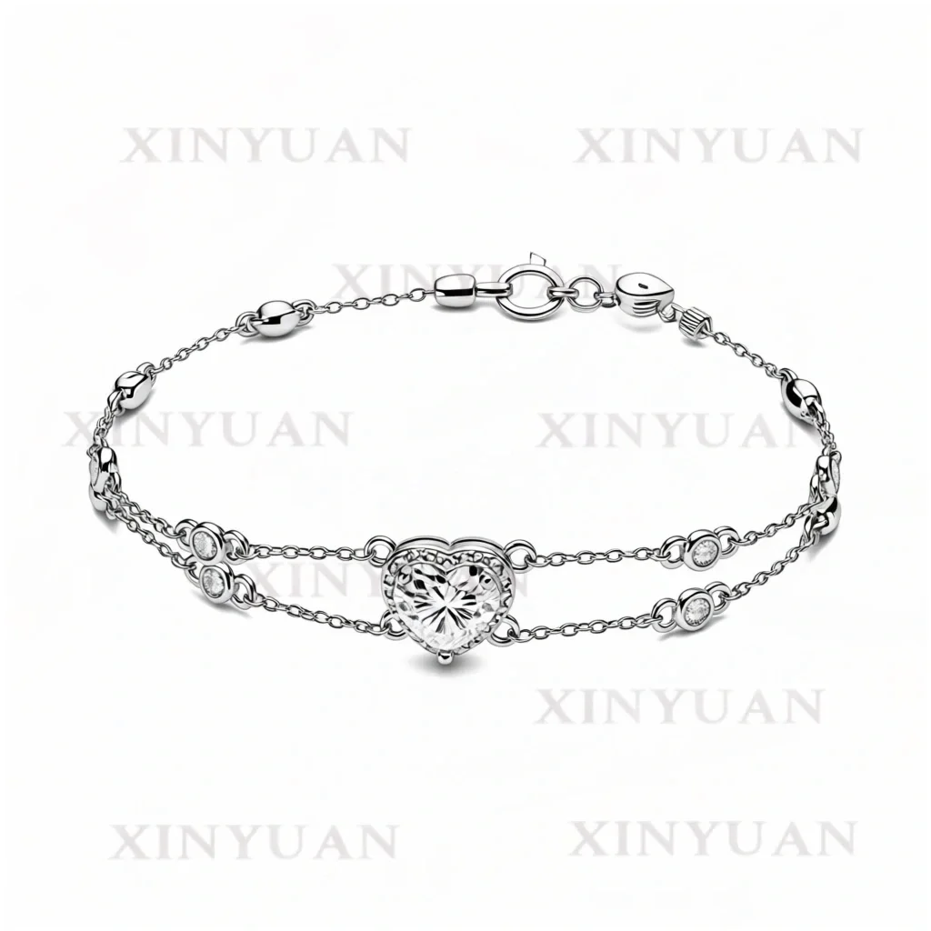1.2 Carat Heart-shaped Moissanite Diamond Bracelet, Women's 925 Sterling Silver Chain Bracelet