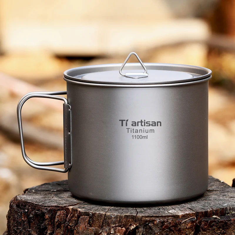 

Outdoor Titanium 1100ml Pot Camping Cooking Pots Picnic Ultralight Titanium Pot with cover and handle