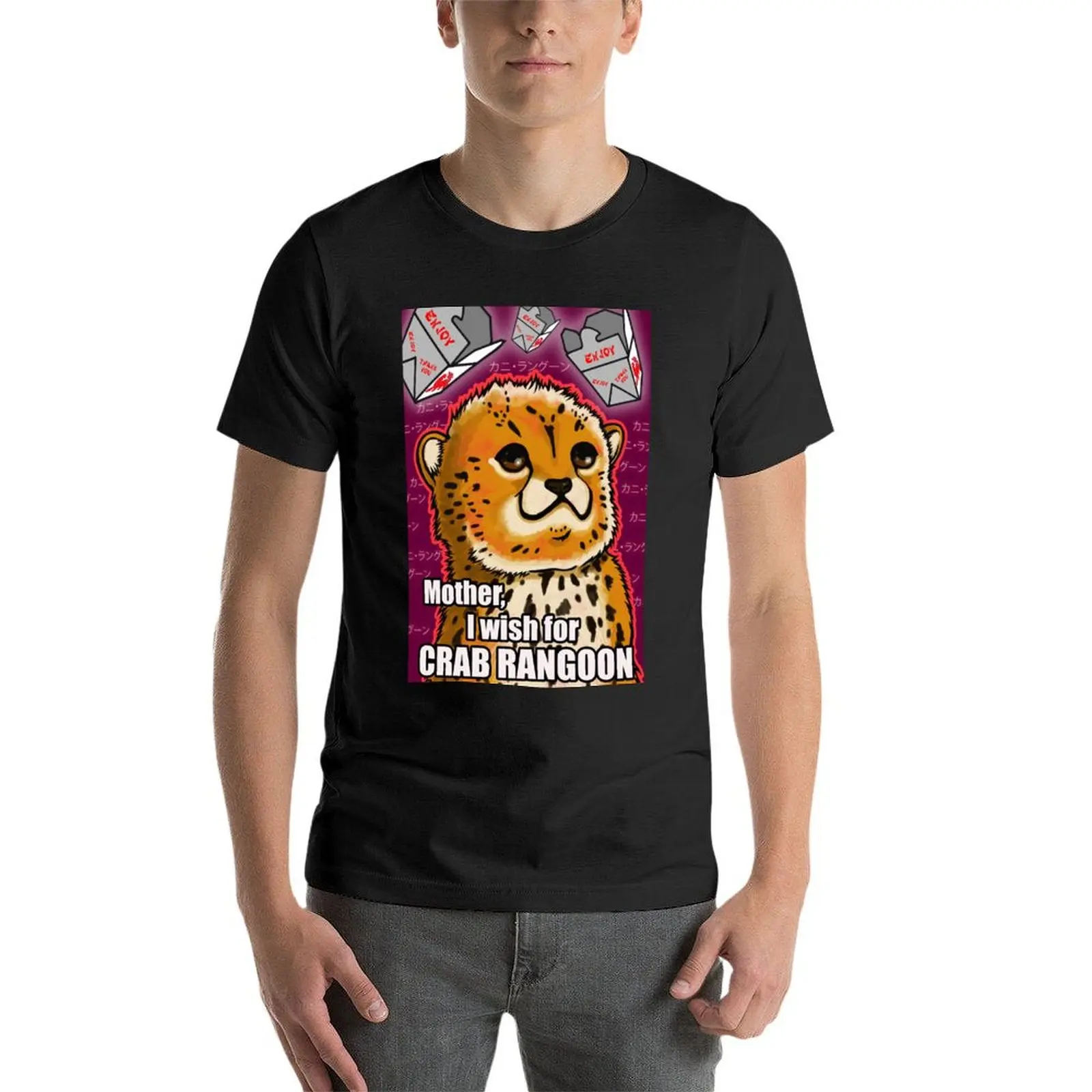 Camiseta de manga curta masculina, desejo para mãe, caranguejo, rangoon, roupas anime, blusa preta, verão