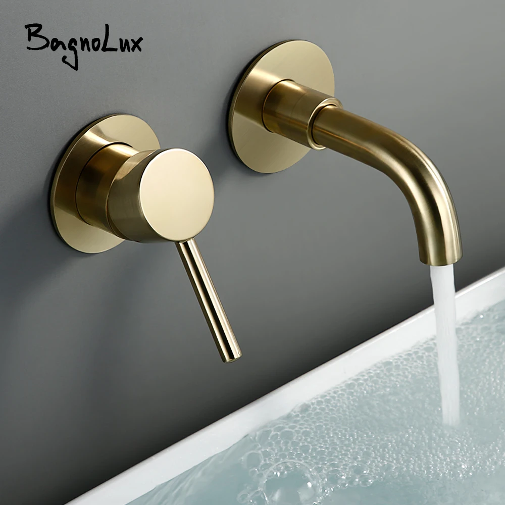 Bagnolux Wire Drawing Gold Concealed Basin Bathroom Faucet Brass Round Hole Water Outlet  Bathroom Hotel Decoration Faucet