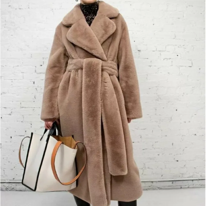 

Women Retro Elegant Simple Brand Design Fashion Trends Slim Casual Faux Fur Soft Eco Plush Eye-catching Warm Flip Lapel Fluffy