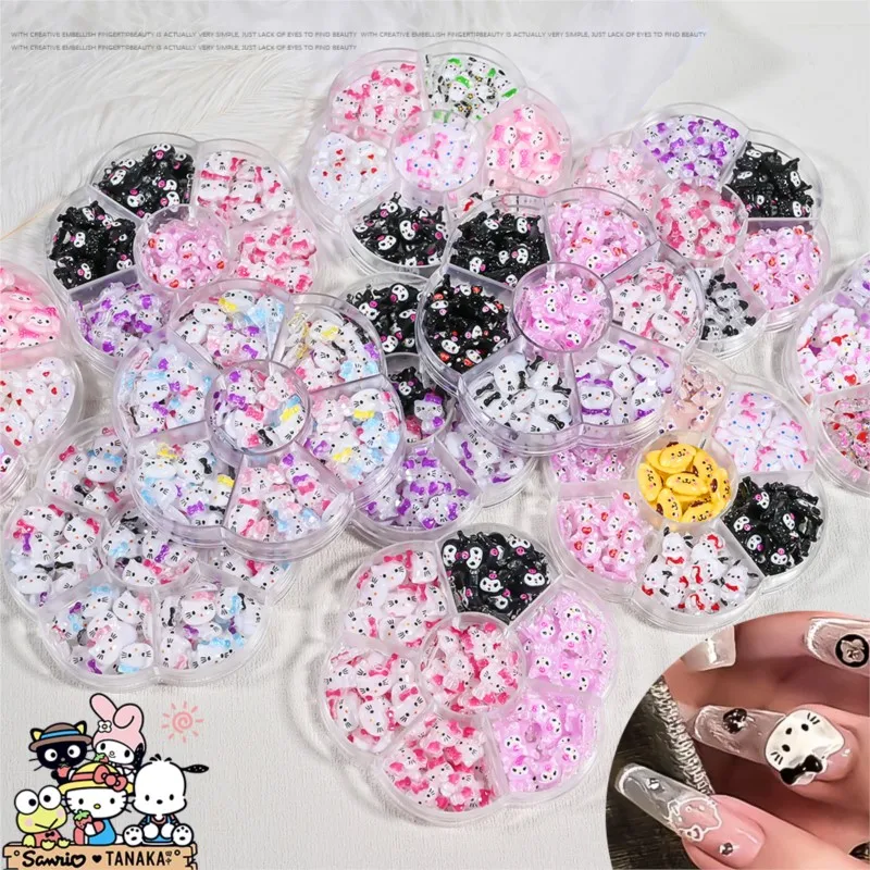 70Pcs/Box Kawaii Hello Kitty Nail Rhinestone Charms Kit 3D Resin Kuromi Melody Manicure Parts Phone Case DIY Decorations Accesso