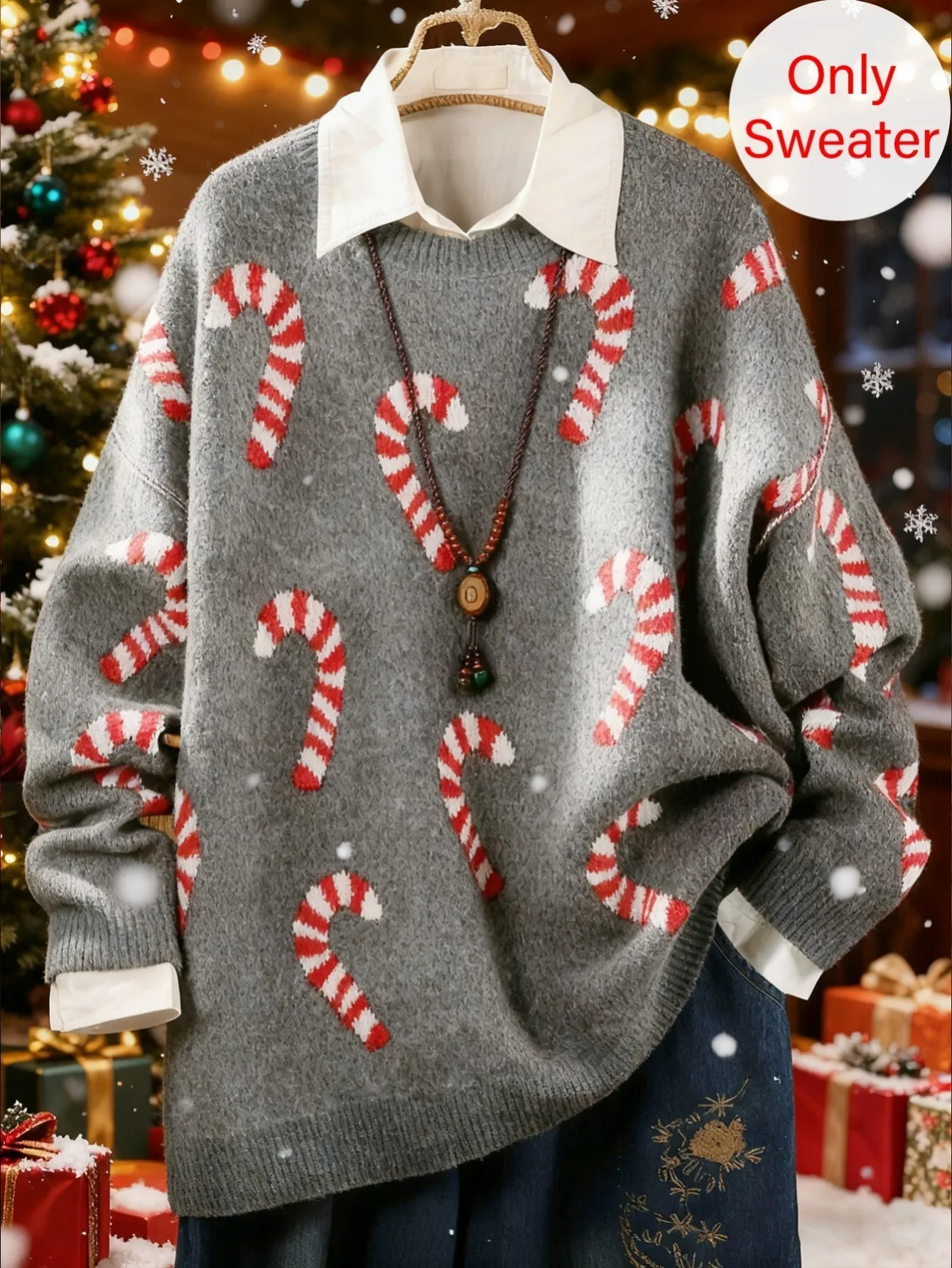Plus-Size Women's Autumn-Winter Pullover Sweater, Comfortable, Skin-Friendly and Fashionable Christmas Long-Sleeve Sweater