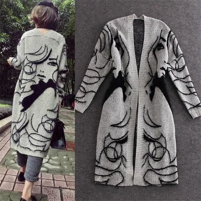 Sweater Women 2024 Fashion Autumn winter new animal print warm cardigan loose bat sleeve sweater long Cardigan Women LXJ5004