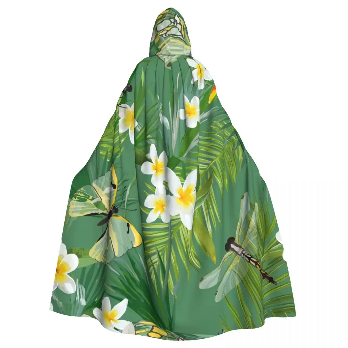

Unisex Witch Party Reversible Hooded Adult Vampires Cape Tropical Floral Dragonflies Jungle Palm Tree Leaves