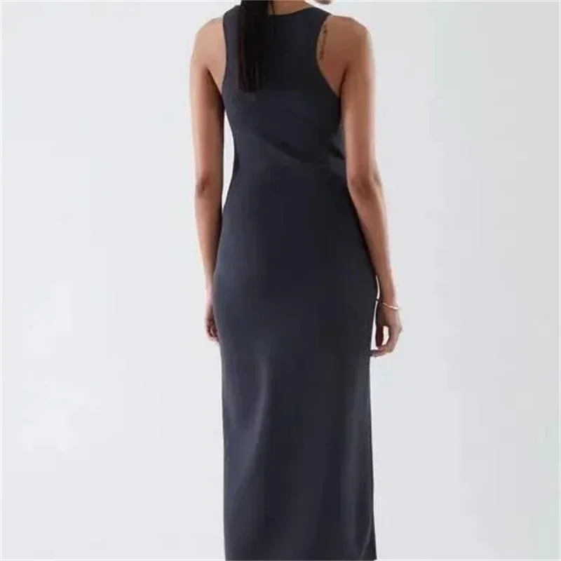 Korean Fashion Solid Knitted Dresses Women Elegant Slim Sleeveless Shoulder Strap Long Dress Vestidos Elegantes Para Mujer