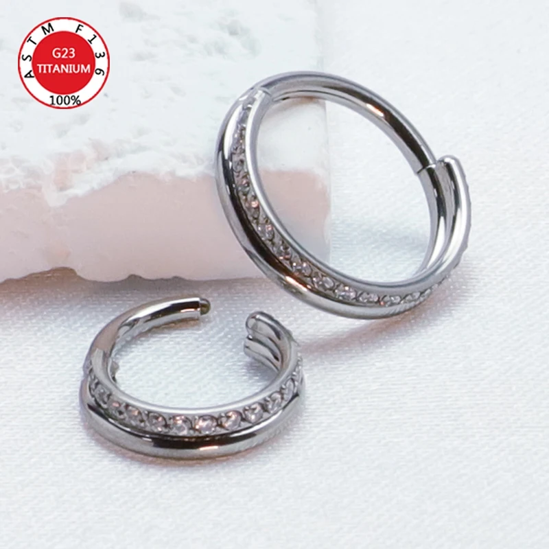 Septum Piercing Nose Ring F136 Titanium Zircon and Beads CZ Helix Ear Cartilage Daith Diaphragm Tragus Earrings Body Jewelry