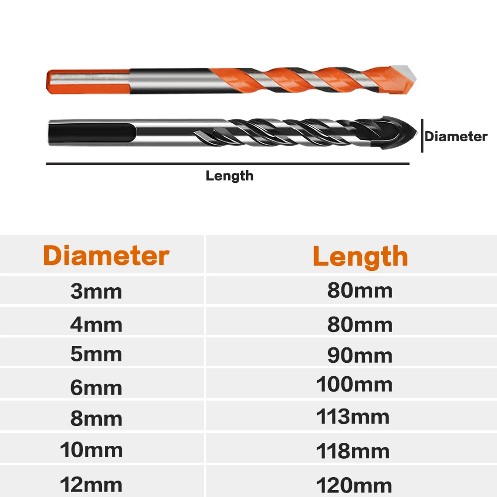 Imagem -02 - Multifuncional Vidro Metal Telha Broca Triângulo Diamante Broca Grupo Cerâmica Concreto Tijolo Madeira Perfuração Buraco Saw Drill 312 mm