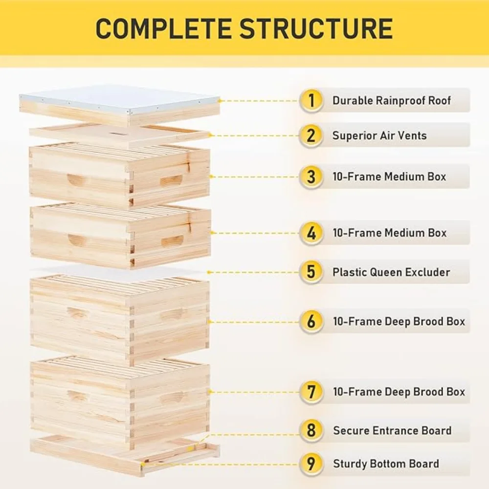 5-warstwowy ula, ula na miód, skrzynka dla pszczół, zestaw ula dla początkującego pszczelarza (bez ram)