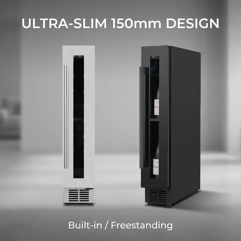 Wine Cooler Fridge Cabinet ULTRA-SLIM 15Omm Electric Constant Temperature Built-In for Bar Hotel RV Use 22L Capacity