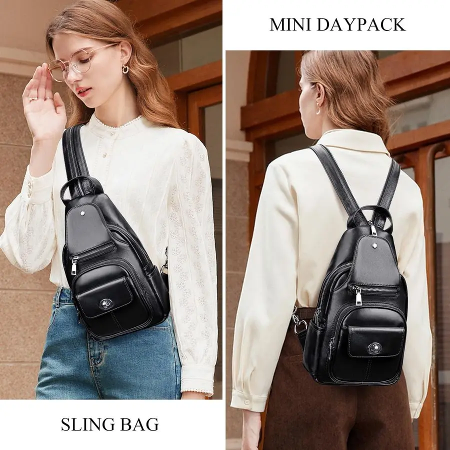 Borsa a tracolla in vera pelle Earth per donna uomo piccola borsa a tracolla causale zaino da pettoO212E classico nero