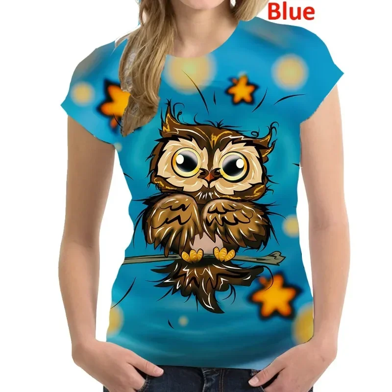 Fashion Women Clothing New Owl 3D Print T-shirt Street Casual Unisex Oversized T Shirt Harajuku Street Round Neck Short Sleeve