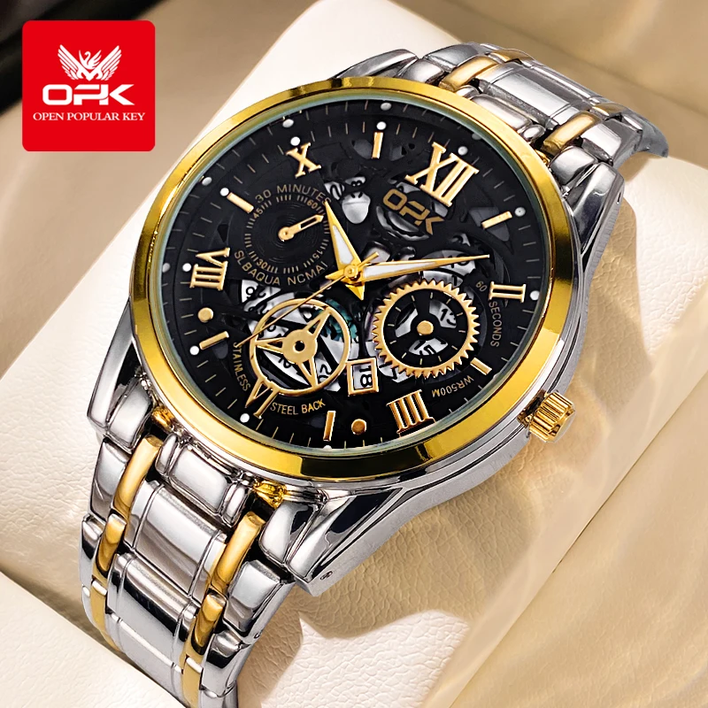 

OPK 8135 Mens Watch New Fashion Brand Luxury Quartz Watch Stainless Steel Watches For Men Waterproof Luminous Chronograph Date